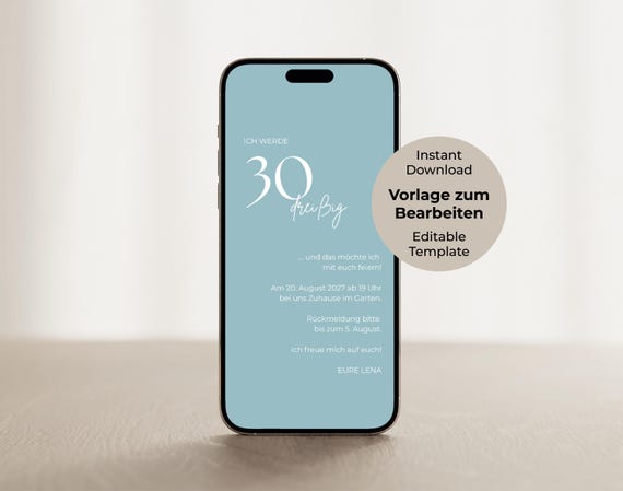 Digitale Save the Date Karte Einladung Geburtstag Canva Vorlage Sofort Download editierbar personalisierte E-Card WhatsApp Online Einladung