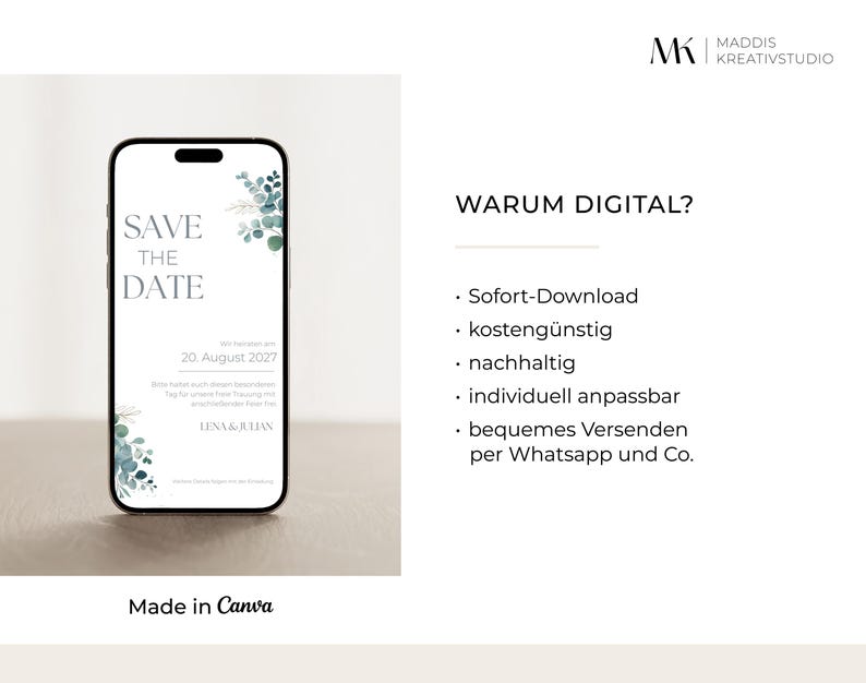 Digital Save the Date Card Wedding Canva Template Editable Personalized Invitation Card Instant Download WhatsApp Online Ecard image 3