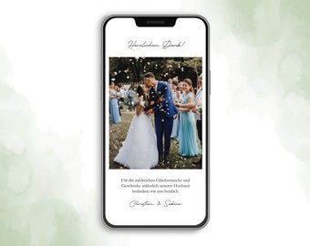 Digital | Dankeskarte | Danksagung | Wedding | Hochzeit | Elektronisch | Vorlage | Template | Personalisiert | Ecard | Versenden Whatsapp