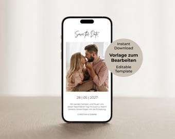 Digital wedding invitation Save the Date card customizable Canva template editable Instant download WhatsApp online ecard announcement
