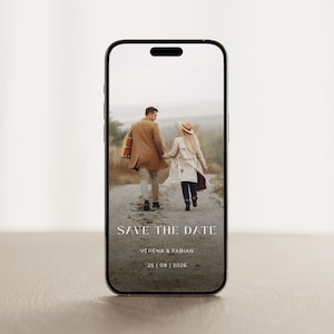 Digitale Save the Date Karte mit Foto | Handy-Vorlage für Hochzeitseinladung | Minimalistisch & Elegant | WhatsApp Einladung zum Download