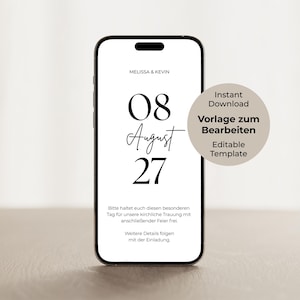 Save the Date-kaart Bruiloft digitaal Canva-sjabloon aanpasbaar bewerkbaar Direct downloaden Online uitnodiging WhatsApp E-card Aankondiging afbeelding 1