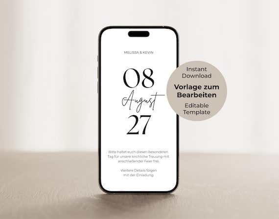 Save the Date Karte Hochzeit digital Canva Vorlage personalisierbar editierbar Sofort Download Online Einladung WhatsApp Ecard Ankündigung