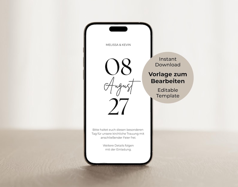 Save the Date-kaart Bruiloft digitaal Canva-sjabloon aanpasbaar bewerkbaar Direct downloaden Online uitnodiging WhatsApp E-card Aankondiging afbeelding 1