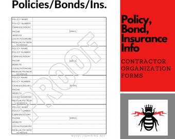 Business Policy/Bond/Insurance Organizer