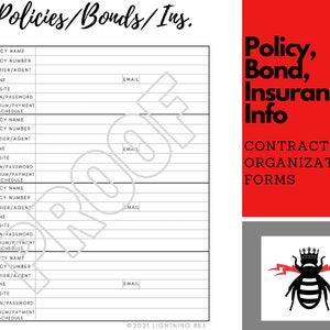 Organizador de pólizas comerciales/bonos/seguros