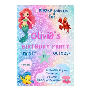 Little Mermaid Birthday Invitation  - Ariel Birthday Invitation - Editable Instant Download - Disney Princess Under The Sea - Ariel Theme