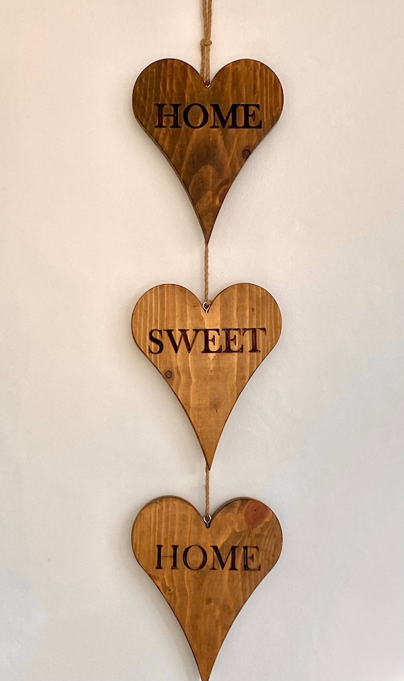 Hogar de madera dulce hogar corazones, corazones grabados, 3 corazones de  madera, corazones colgantes, decoración de corazones, corazones de  inauguración de la casa, corazones para el hogar -  México