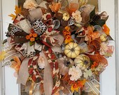 Fall Wreath, Animal Print Wreath, Leopard Print Wreath, Velvet Pumpkin Wreath, Gold Accent Wreath, Glamour Wreath, Rhinestone Pumpkin Wreath