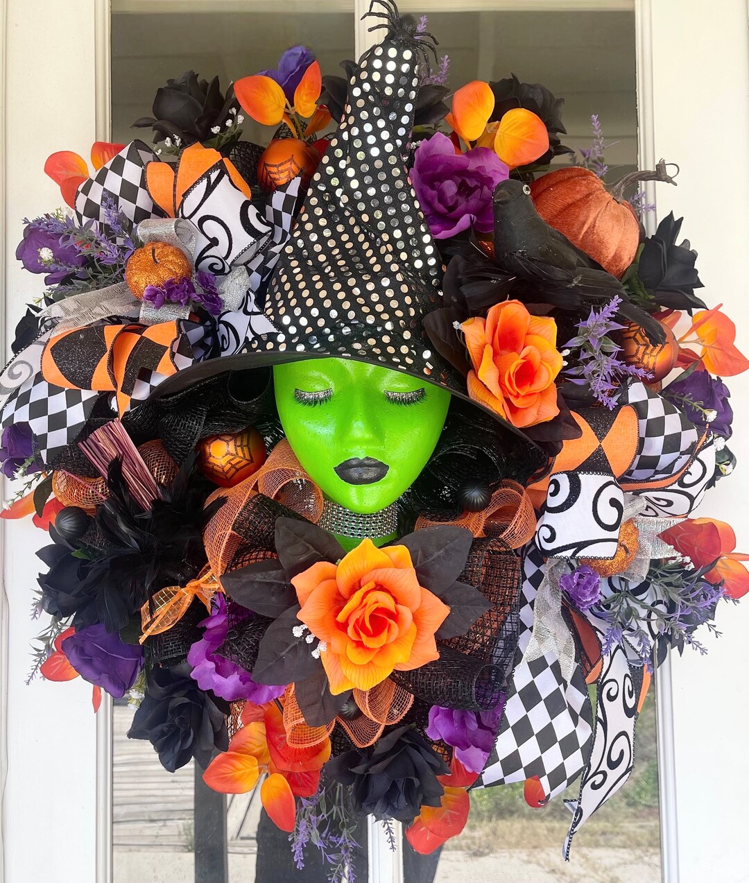 Halloween Wreath, Witch Wreath, Glam Witch Wreath, Mannequin Head Witch