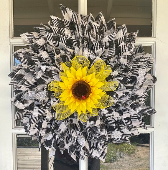 Flower Wreath Sunflower Wreath Farmhouse Wreath Buffalo Etsy
