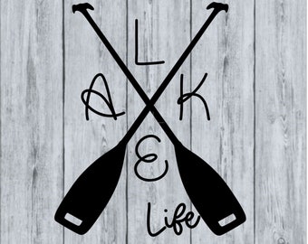 Lake Life SVG, Crossed Paddle SVG Cut File, Lake House Cricut Design, Kayak Canoe Decal, Summer Lake PNG, Instant Download