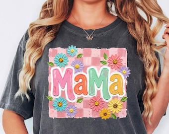 Comfort Colors® Floral Mama Shirt, Cute Mom Shirt, Mothers Day Shirt, Aesthetic Mom Shirt, Gift For Mom Tee, Colorful Shirt