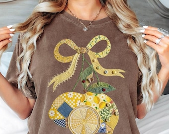 Comfort Colors® Lemon Shirt, Summer Bow Shirt, Cute Lemon Shirt, Yellow Aesthetic Shirt, Fruit Graphic Shirt, Print Only — Not a Patch