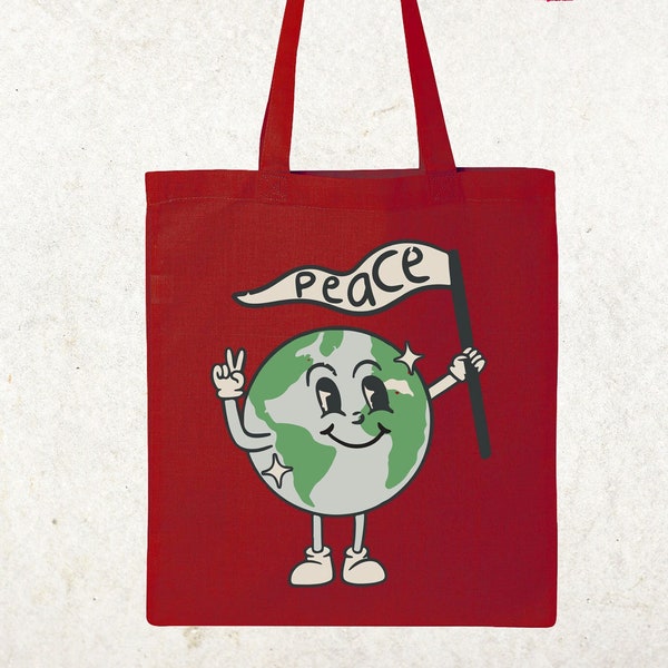 World Peace Tote Bag, World Tote Bag, Inspirational Tote Bag, Retro Cartoon Tote Bag, Beach Tote Bag, Cool Tote Bag