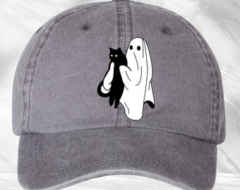 Black Cat Ghost Hat, Halloween Hat, Cute Ghost Hat, Halloween Ghosts Hat, Spooky Season Hat, Funny Hat, Black Cat Hat, Cat Lover Hat