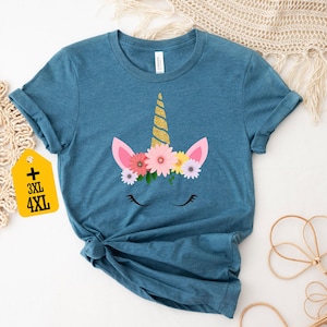 Camiseta de unicornio floral, linda camiseta de unicornio, regalo para amantes de los unicornios, camiseta para mujer, conjunto de unicornio, camiseta de cumpleaños de unicornio, linda camiseta imagen 4