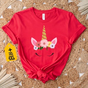 Camiseta de unicornio floral, linda camiseta de unicornio, regalo para amantes de los unicornios, camiseta para mujer, conjunto de unicornio, camiseta de cumpleaños de unicornio, linda camiseta imagen 7