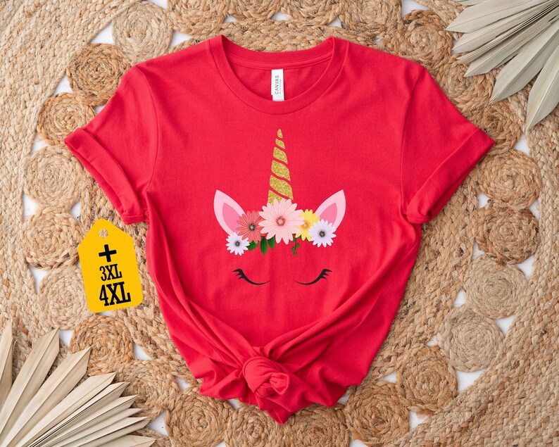 Camiseta de unicornio floral, linda camiseta de unicornio, regalo para amantes de los unicornios, camiseta para mujer, conjunto de unicornio, camiseta de cumpleaños de unicornio, linda camiseta imagen 7