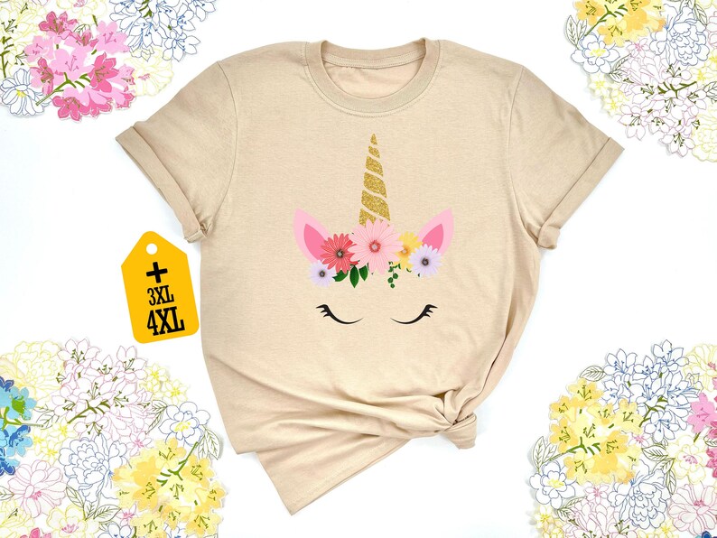 Camiseta de unicornio floral, linda camiseta de unicornio, regalo para amantes de los unicornios, camiseta para mujer, conjunto de unicornio, camiseta de cumpleaños de unicornio, linda camiseta imagen 8