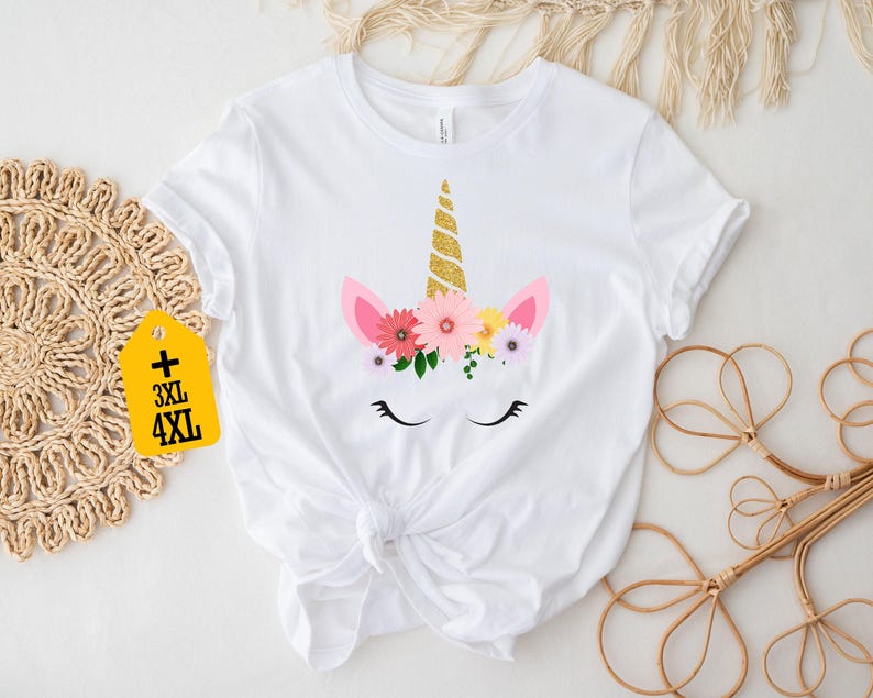 Camiseta de unicornio floral, linda camiseta de unicornio, regalo para amantes de los unicornios, camiseta para mujer, conjunto de unicornio, camiseta de cumpleaños de unicornio, linda camiseta imagen 1