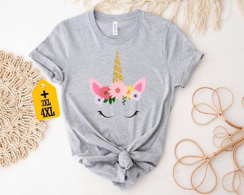 Camiseta de unicornio floral, linda camiseta de unicornio, regalo para amantes de los unicornios, camiseta para mujer, conjunto de unicornio, camiseta de cumpleaños de unicornio, linda camiseta imagen 3