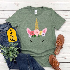 Camiseta de unicornio floral, linda camiseta de unicornio, regalo para amantes de los unicornios, camiseta para mujer, conjunto de unicornio, camiseta de cumpleaños de unicornio, linda camiseta imagen 5