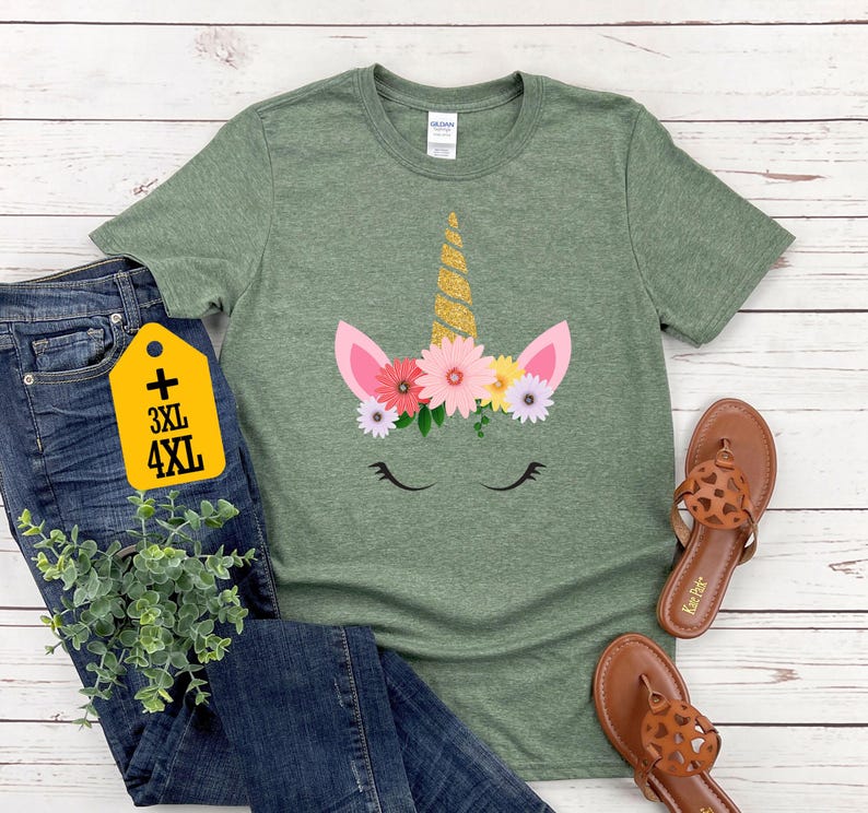 Camiseta de unicornio floral, linda camiseta de unicornio, regalo para amantes de los unicornios, camiseta para mujer, conjunto de unicornio, camiseta de cumpleaños de unicornio, linda camiseta imagen 5