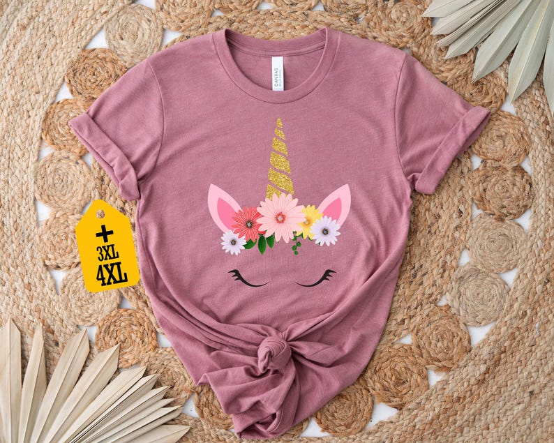 Camiseta de unicornio floral, linda camiseta de unicornio, regalo para amantes de los unicornios, camiseta para mujer, conjunto de unicornio, camiseta de cumpleaños de unicornio, linda camiseta imagen 6