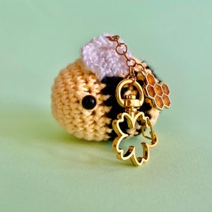 Bee crochet keychain with honeycomb charm