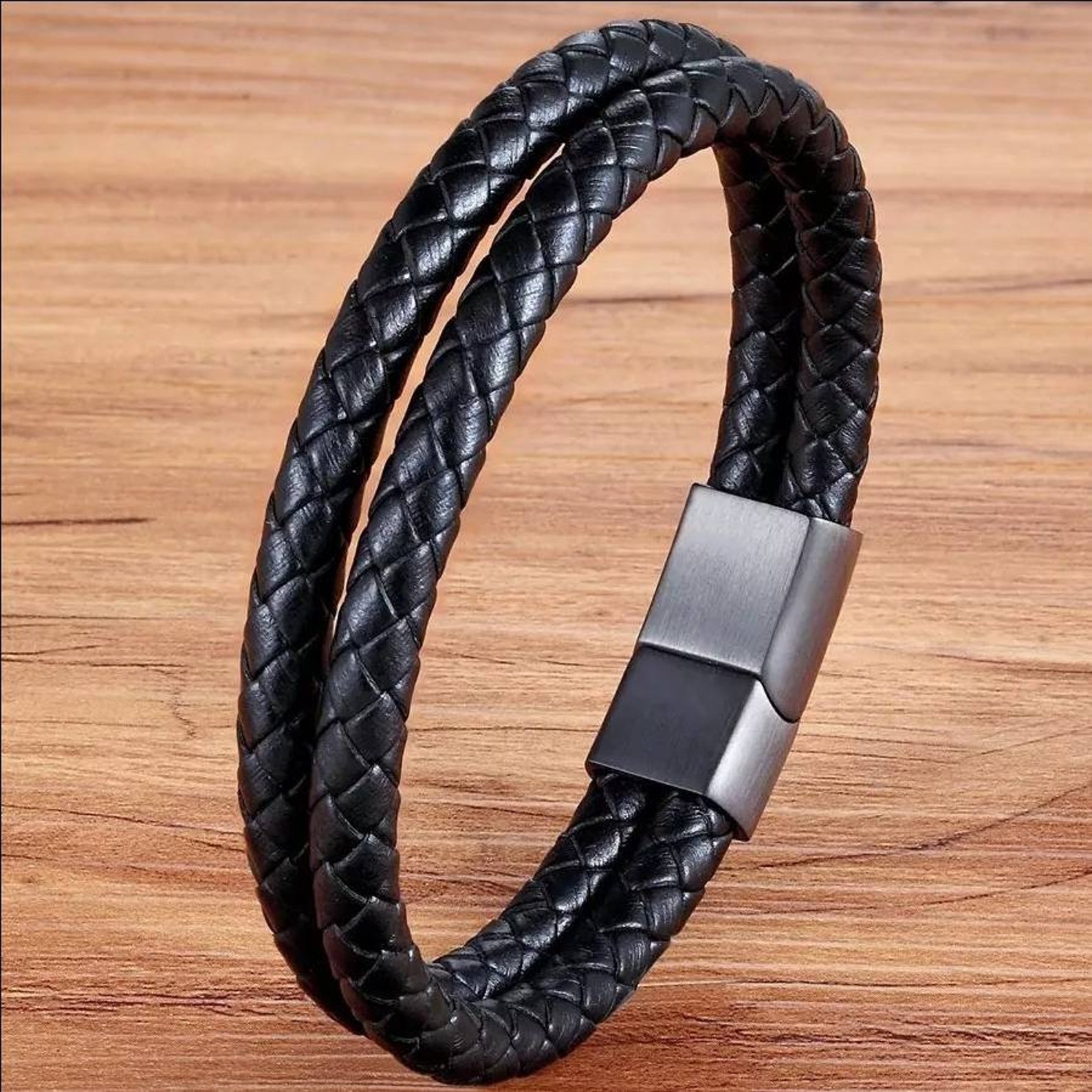 Men's leather and stainless steel bracelet Etsy
