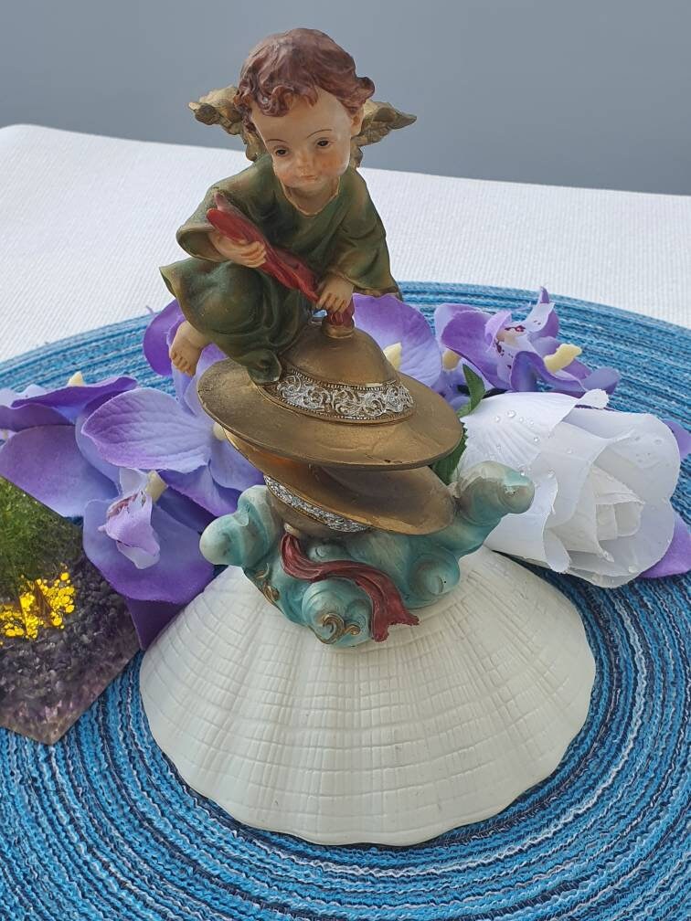 statuette Petit Ange à Cymbales, en Résine 14 cm