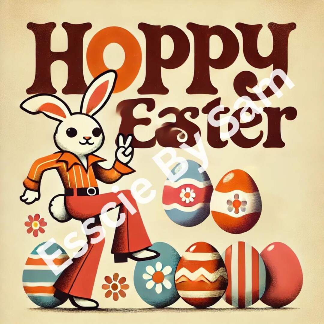 70s Cartoon Rabbit Retro Hoppy Easter Wall Art – 70s Printable Bunny Decor, Set of 3 ...