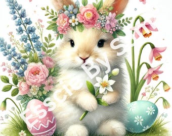 Pastel Easter Bunny Wall Art – Watercolor Nursery Printable Decor (Set of 4)