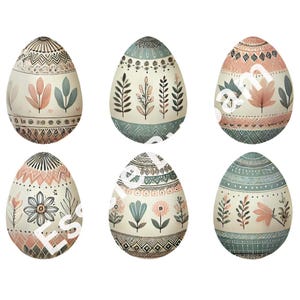 Boho Easter Egg Clipart PNG – 18 Pastel Spring Eggs with Transparent Background (Digital Download)