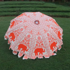 Unique Design Indian Handmade Decorative White Color Orange Color Elephant Garden Parasol Umbrella Embroidery Parasol Garden Parasol Gift