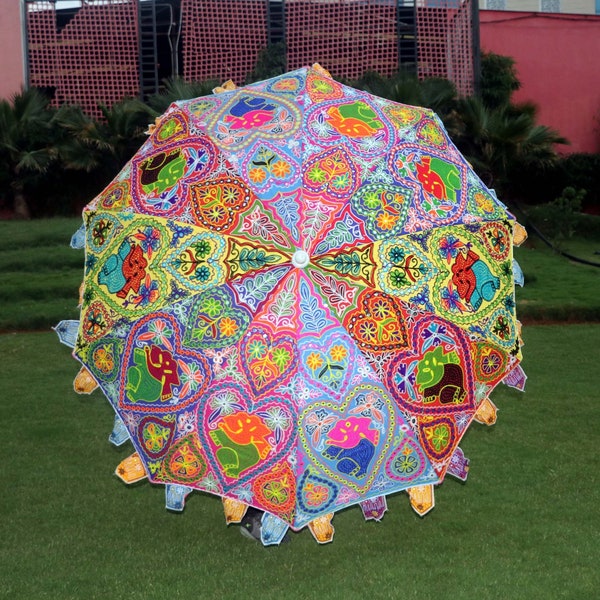 Unique Design Indian Handmade Decorative Multi Color ganesh Ji Print Garden Parasol Umbrella Embroidery Parasol Gift Garden Parasol Gift