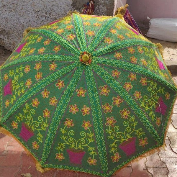 Decorative Indian Hand Embroidered Parasol Wedding Bridal Sun Shade Umbrella