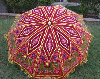 Beautiful Decorative Garden Umbrella UV Protection Umbrella , Rajasthani Art Multi Color Embroidery Garden Umbrella,Exclusive Patio Umbrella