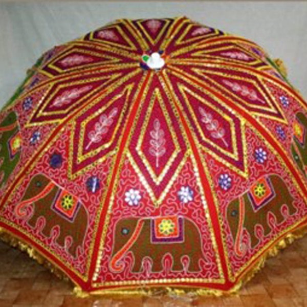 Decorative Garden Parasol Umbrella with Large Peacock Embroidery Design Garden Umbrella