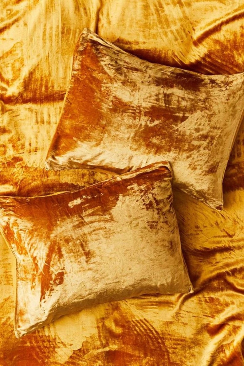 3 Pcs Set Luxury Gold Mustard Velvet Duvet Cover Boho Bedding UO