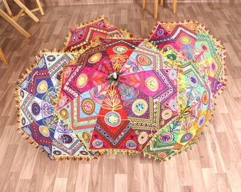 Indian Handmade Shining Parasol, Party Decor Embroidery Parasol, Decor Umbrella, Wedding Decor Bohemian Multi Color Circle Decor Parasols