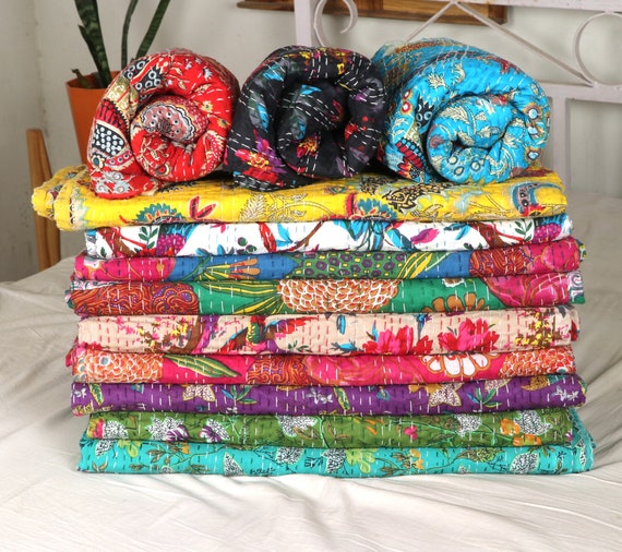 Kantha Throw Quilts & Blankets  Vintage, Handmade & Indian Style