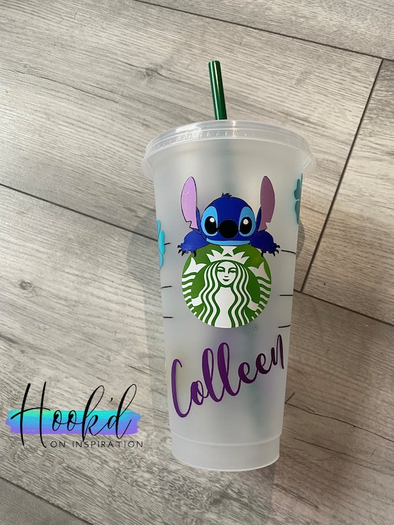 Stitch Disney Inspired Starbucks Cold Cup Tumbler. Can Be Personalised.  Straw Topper Optional. Great Gift Idea. 