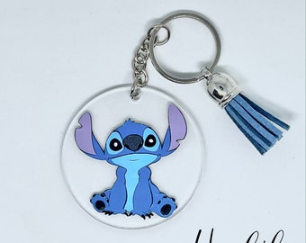 Disney Inspired Stitch Keyring/Keychain. BagTag. Great gift idea. Trolley Token Optional. Can be  personalised.