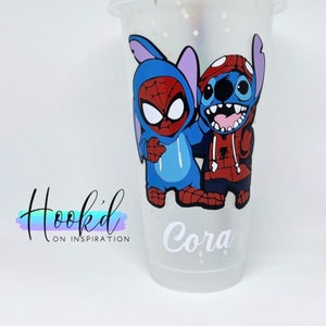Disney’s Stitch with Spiderman inspired Confetti/Glitter Cold Cup/Tumbler. Can be personalised. Great gift idea.
