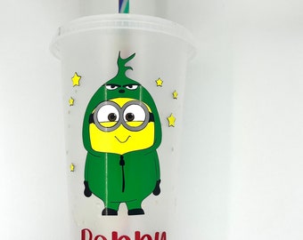 Despicable Me Inspired Minion-Grinch Confetti Colour Changing cup. Can be personalised. Great gift idea.