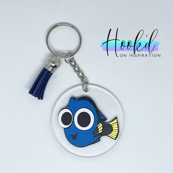 Finding Nemo Inspired Dory Keyring/Keychain. BagTag. Great Gift Idea. Trolley Token Optional. Can be personalised.