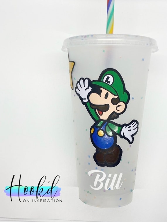 Gaming Inspired Super Mario Luigi Confetti/glitter Cold Cup/tumbler. Straw  Topper Optional. Can Be Personalised. Great for a Gift. 