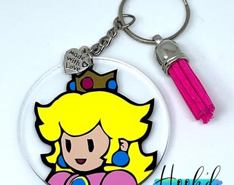 Porte-clés/porte-clés Princess Peach inspiré de Mario. BagTag. Excellente idée cadeau. Jeton de chariot Facultatif. Peut être personnalisé.